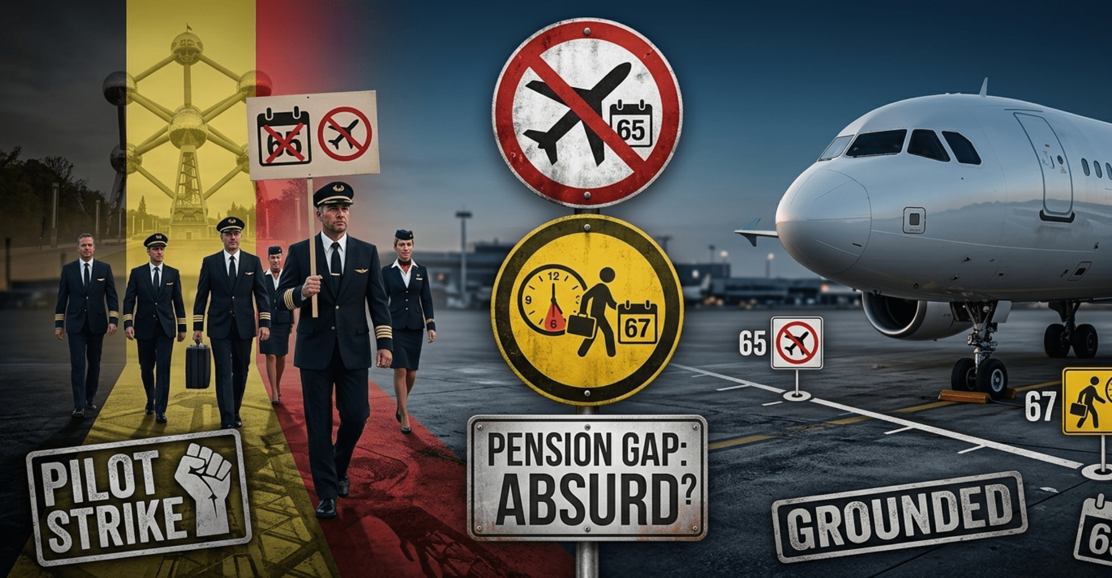 Belgian pilots strike over conflicting pension and aviation safety laws that force work until 67 while banning commercial flights beyond age 65